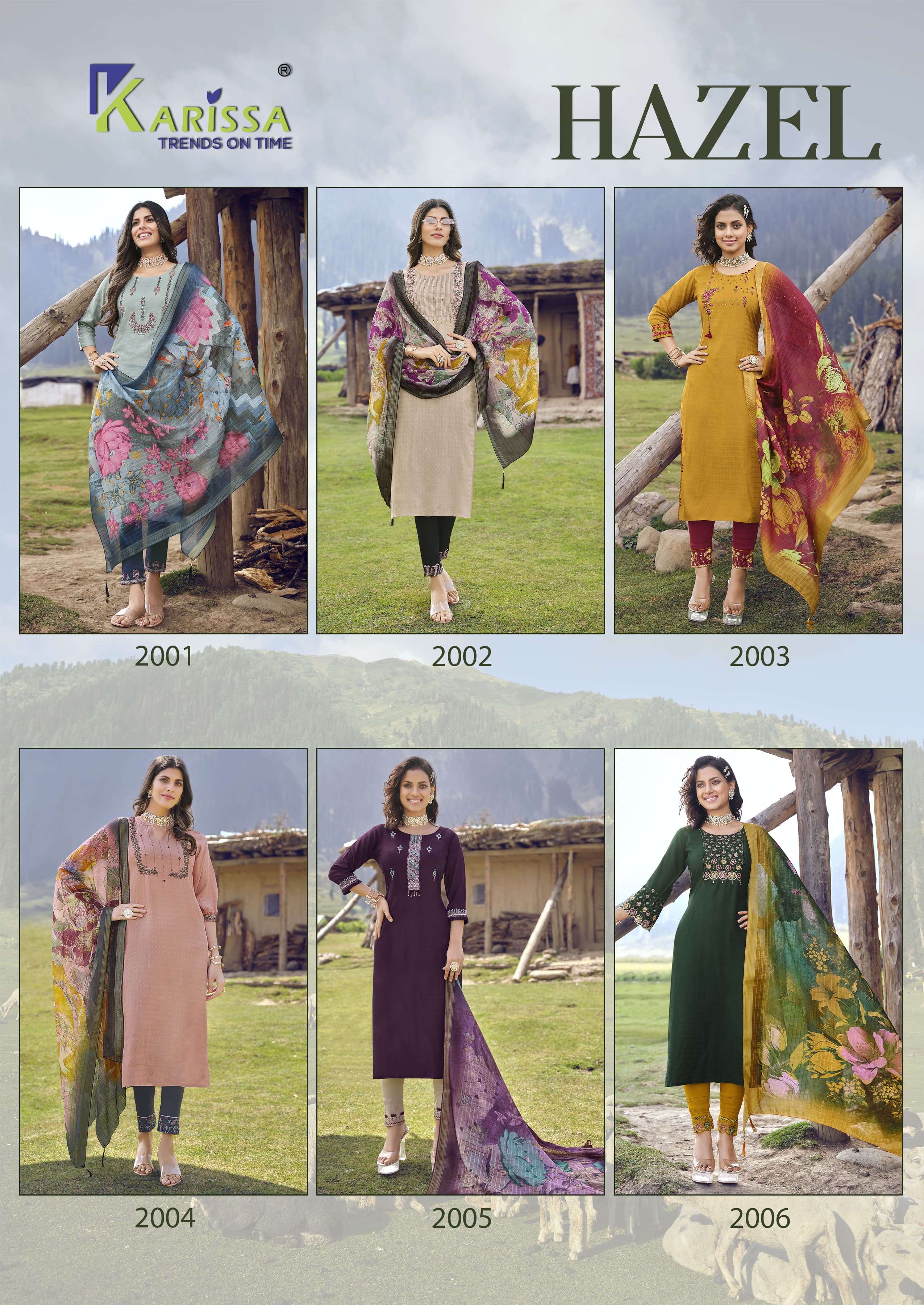 HAZEL LIVA TAG VISCOSE  THREAD HANDWORK KURTI WITH RAYON SLUB LYCRA PANT AND DIGITAL JACQUARD DUPATTA BY KARISSA BRAND INDEX